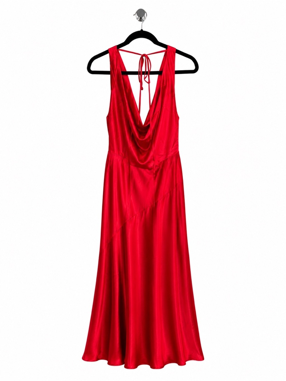 Satin Red Cowl-Neck Midi Dress with Tie Back - Picture 3 of 3